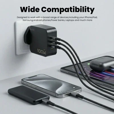Zlos 100W Gan Multi-Port Fast Charger (2C1A) - Black